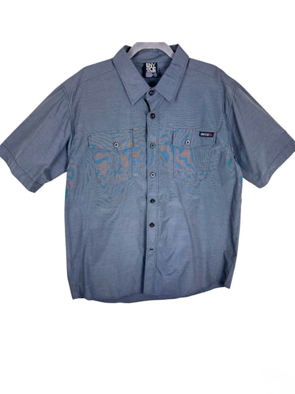 ENYCE Gray‎ Collared Short Sleeve Graphic Casual Button Up Shirt Men's Size XL